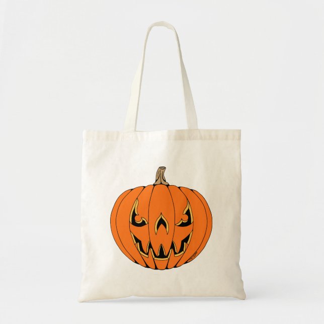 Scary Jack-o'-Lantern Halloween Design Tote Bag (Front)