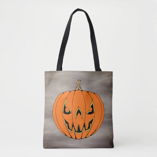 Scary Jack-o'-Lantern Halloween Design Tote Bag (Front)