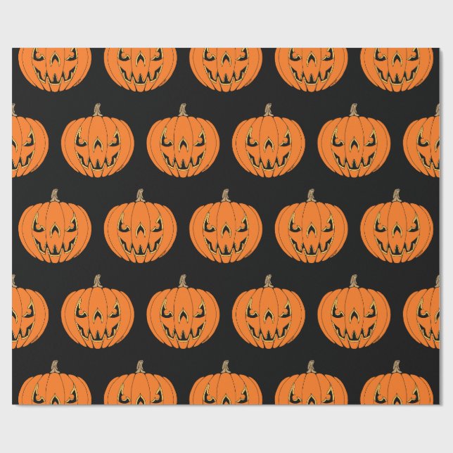 Scary Jack-o'-Lantern Halloween Design Wrapping Paper (Flat)