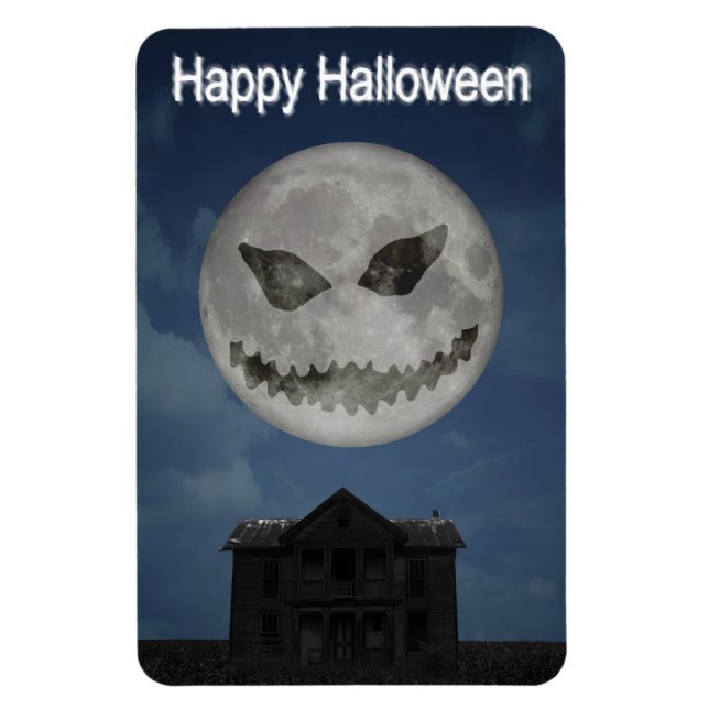 Scary Jack O Lantern Halloween Moon Magnet (Vertical)