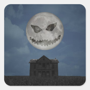 Scary Jack O Lantern Halloween Moon Square Sticker