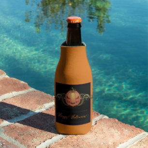 Scary Jack-o-Lantern Halloween Orange Bottle Cooler