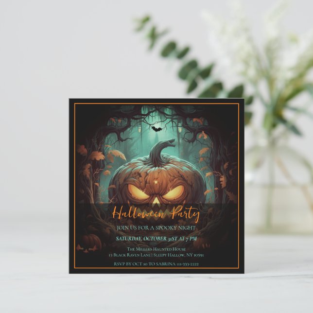 Scary Jack O Lantern Halloween Party Invitation (Standing Front)