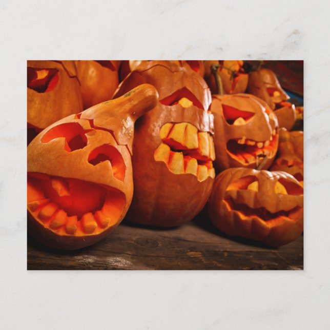 Scary Jack O Lantern Halloween Pumpkins Postcard (Front)