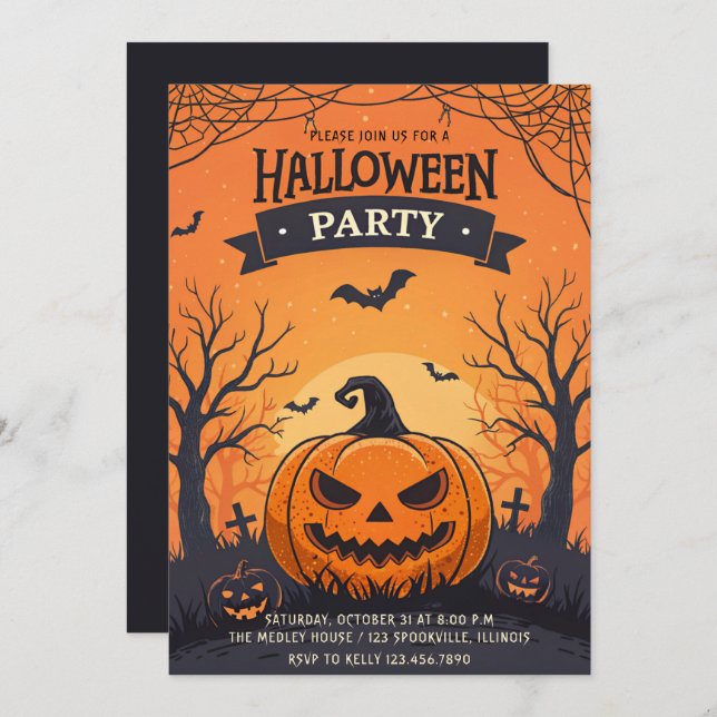 Scary Jack-O-Lantern Kids Halloween Party Invitation (Front/Back)