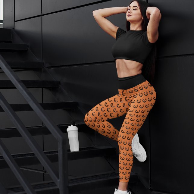 Scary Jack O Lantern Orange Halloween Capri Leggings (Creator Uploaded)