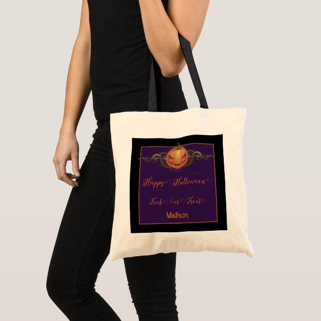 Scary Jack-o-Lantern Trick or Treat | Black Tote Bag (Front (Product))