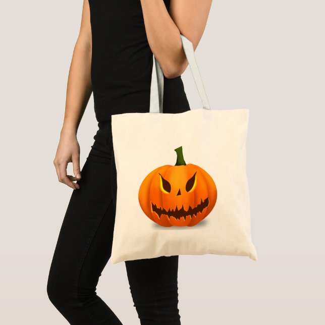 Scary Jack O'Lantern Pumpkin Tote Bag (Front (Product))