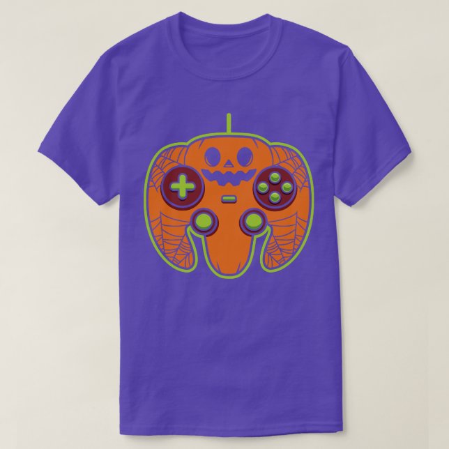 Scary Jackolantern Pumpkin Video Game Controller T-Shirt (Design Front)
