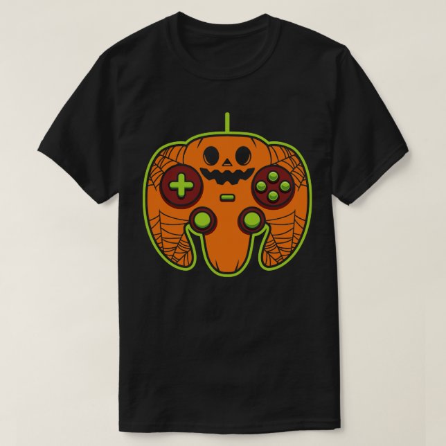 Scary Jackolantern Pumpkin Video Game Controller T-Shirt (Design Front)