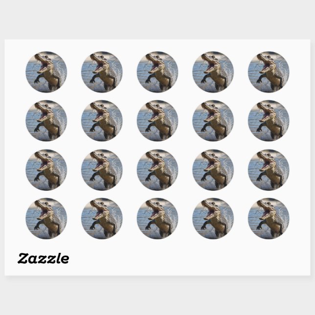 Scary Jaws: Australian Crocodile Leaping Classic Round Sticker (Sheet)