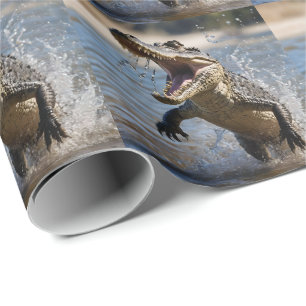 Scary Jaws: Australian Crocodile Leaping Wrapping Paper