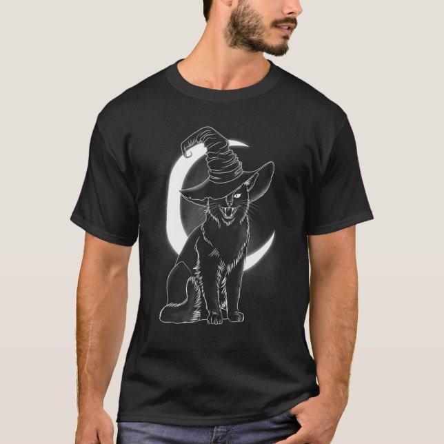 Scary Kitten Witch Hat Halloween Cat 2 T-Shirt (Front)