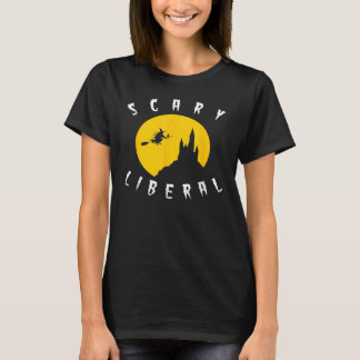 Scary Liberal Halloween Vintage Witch On Broom And T-Shirt