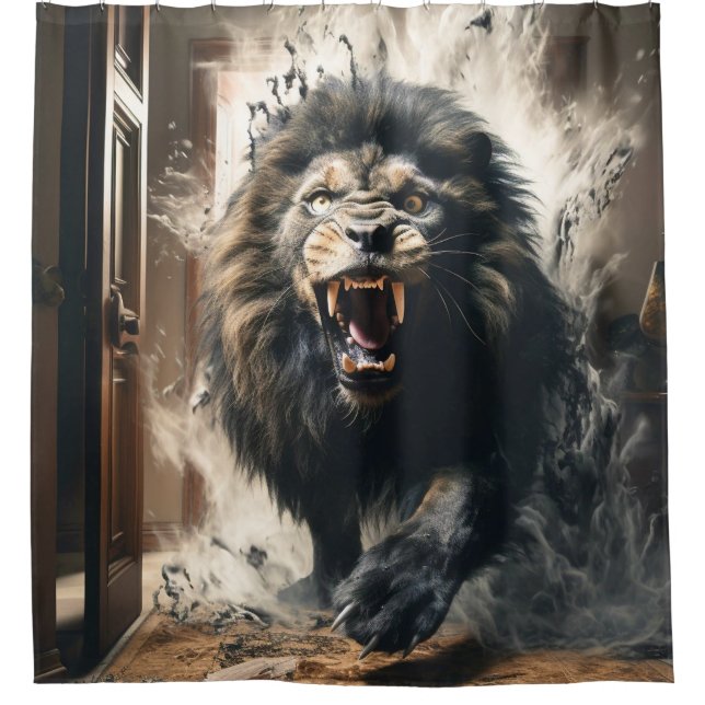 Scary Lion Shower Curtain (Front)