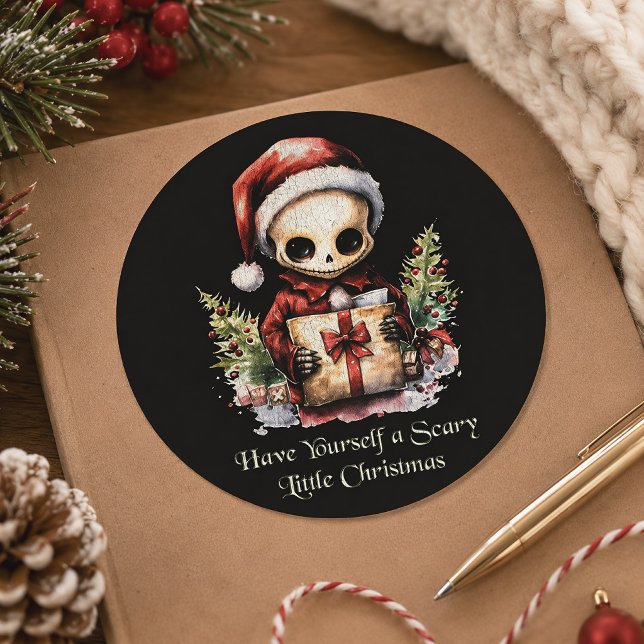 Scary Little Christmas Skeleton Creepmas Classic Round Sticker (Creator Uploaded)