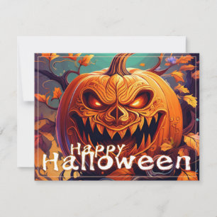 Scary Looking Orange Pumpkin with Face, Halloween