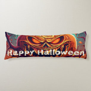 Scary Looking Orange Pumpkin with Face, Halloween Body Cushion