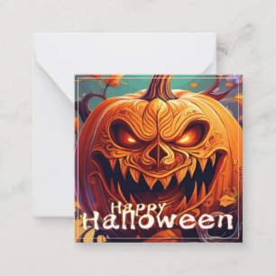 Scary Looking Orange Pumpkin with Face, Halloween Card