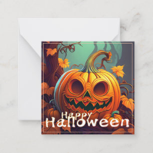 Scary Looking Orange Pumpkin with Face, Halloween Card