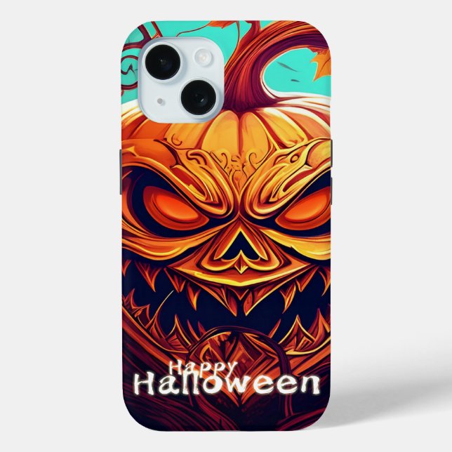 Scary Looking Orange Pumpkin with Face, Halloween  Case-Mate iPhone Case (Back)