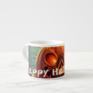 Scary Looking Orange Pumpkin with Face, Halloween  Espresso Cup