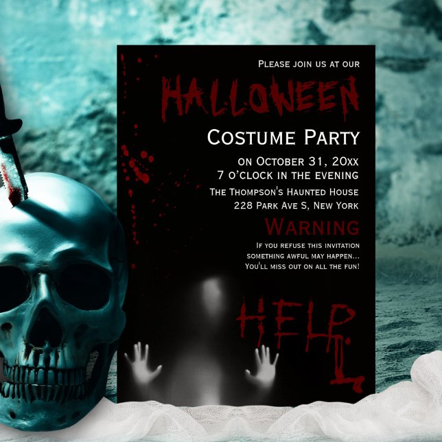 Scary Modern Bloody Halloween Costume Party Black Invitation (Creator Uploaded)