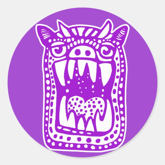 Scary Monster - Purple Classic Round Sticker (Front)