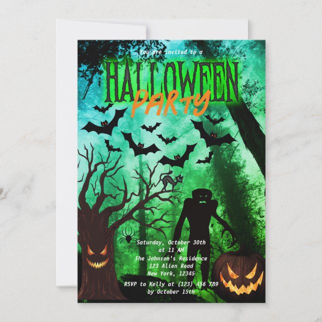 Scary Monsters in Forest Halloween Party Invite  (Front)