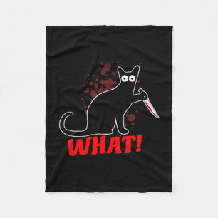 Scary murderous cat with knife cat what_ halloween fleece blanket