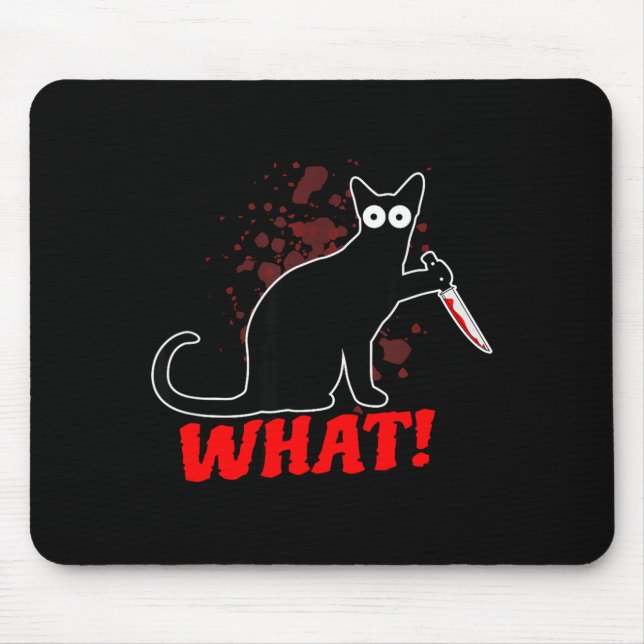 Scary murderous cat with knife cat what_ halloween mouse pad (Front)