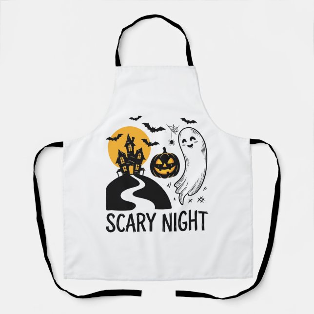 Scary Night Halloween Haunted House Ghost Design_1 Apron (Front)