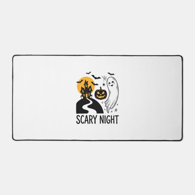Scary Night Halloween Haunted House Ghost Design_1 Desk Mat (Front)