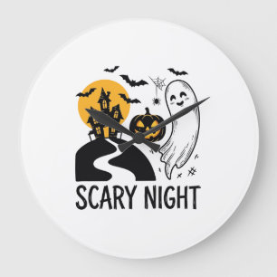 Scary Night Halloween Haunted House Ghost Design_1 Large Clock