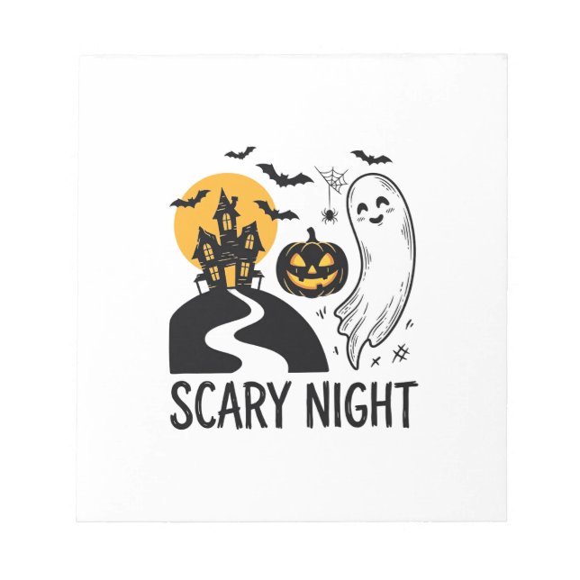Scary Night Halloween Haunted House Ghost Design_1 Notepad (Front)