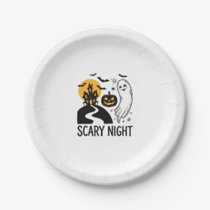 Scary Night Halloween Haunted House Ghost Design_1 Paper Plate