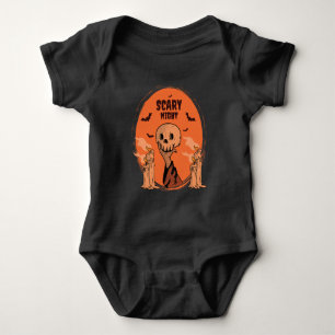 Scary Night Halloween Skull & Bat Design Baby Bodysuit
