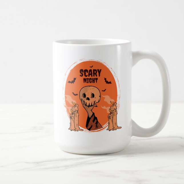 Scary Night Halloween Skull & Bat Design Coffee Mug (Right)