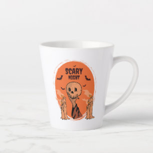 Scary Night Halloween Skull & Bat Design Latte Mug