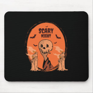Scary Night Halloween Skull & Bat Design Mouse Pad