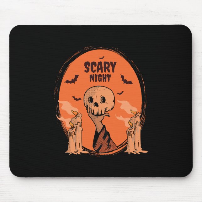 Scary Night Halloween Skull & Bat Design Mouse Pad (Front)