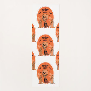 Scary Night Halloween Skull & Bat Design Yoga Mat