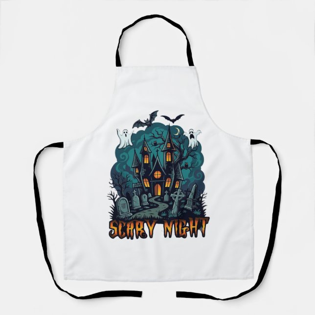 Scary Night Haunted House Ghosts Cemetery Apron (Front)