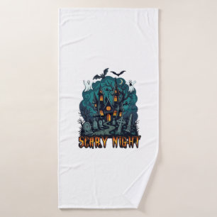 Scary Night Haunted House Ghosts Cemetery Bath Towel