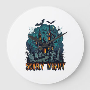 Scary Night Haunted House Ghosts Cemetery Large Clock