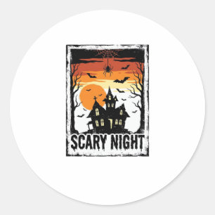 Scary Night Haunted House Vintage Halloween Shirt_ Classic Round Sticker