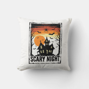Scary Night Haunted House Vintage Halloween Shirt_ Cushion