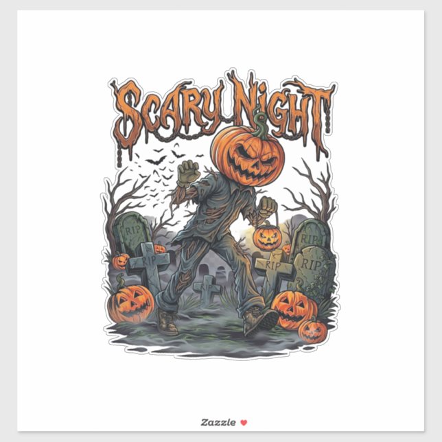 Scary Night Pumpkin Head Monster Lantern Graveyard (Sheet)