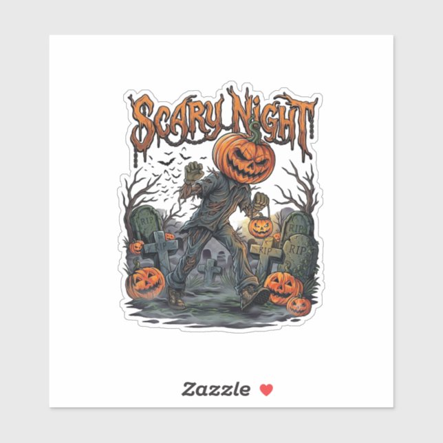 Scary Night Pumpkin Head Monster Lantern Graveyard (Sheet)
