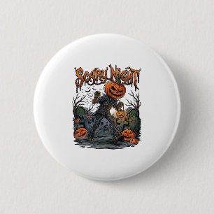 Scary Night Pumpkin Head Monster Lantern Graveyard 6 Cm Round Badge